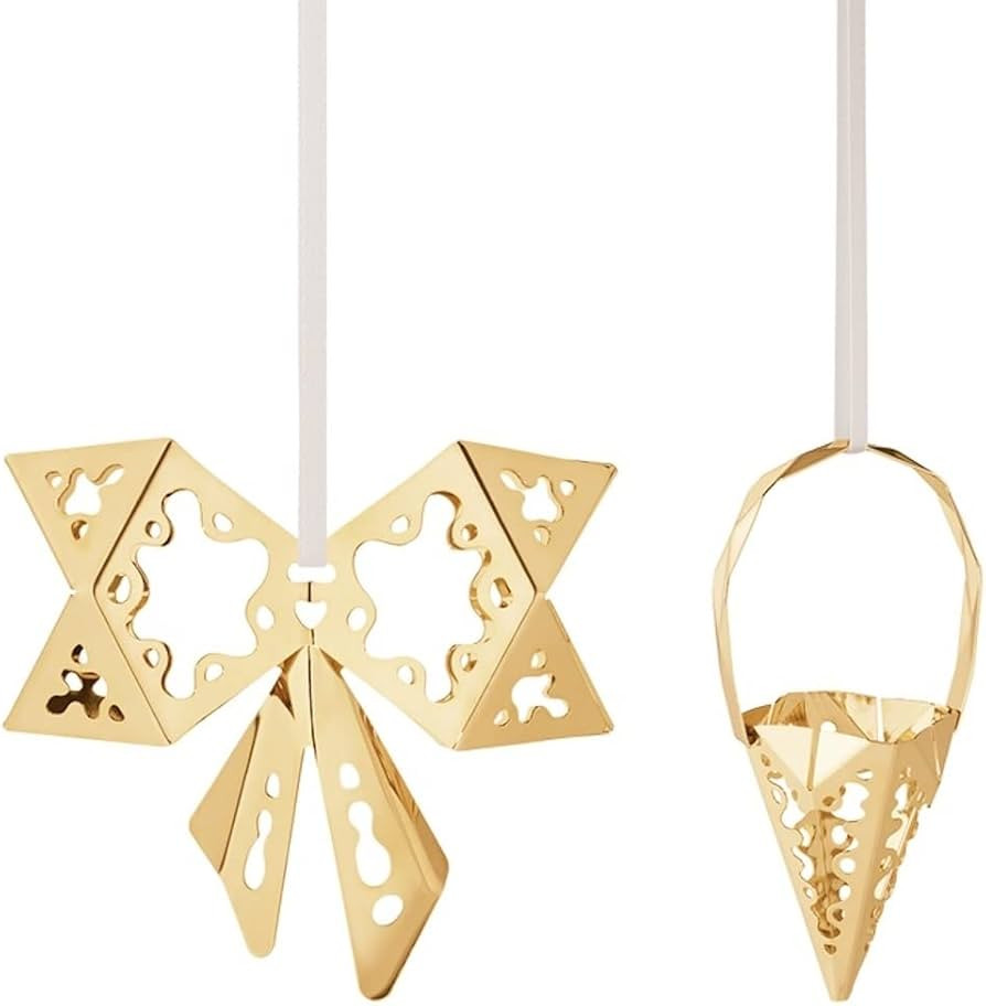 GEORG JENSEN Christmas Bow & Cone Ornament Set Plated with 18kt Gold | Amazon (US)