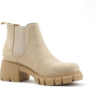Soda PIONEER ~ Women Lug Sole Mid Heel Chelsea Fashion Ankle Bootie w/Double Elastic Gore | Amazon (US)