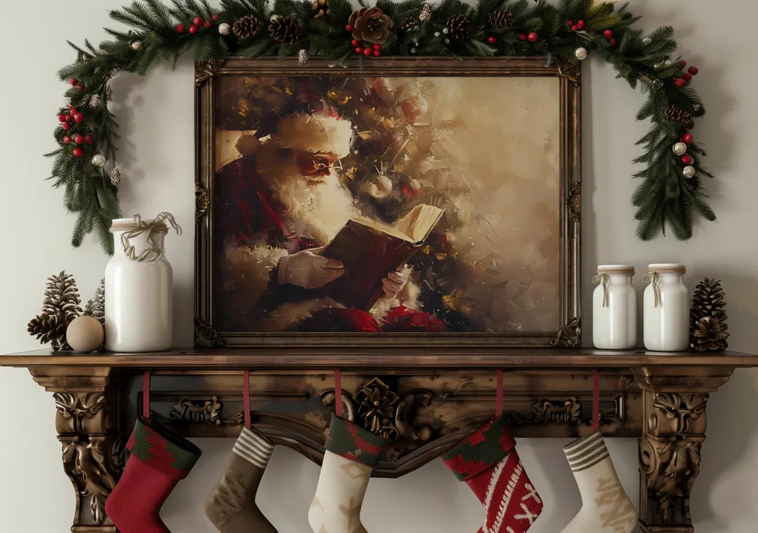 Antique Santa Claus Oil Painting Christmas Downloadable Art Regarts - Etsy | Etsy (US)