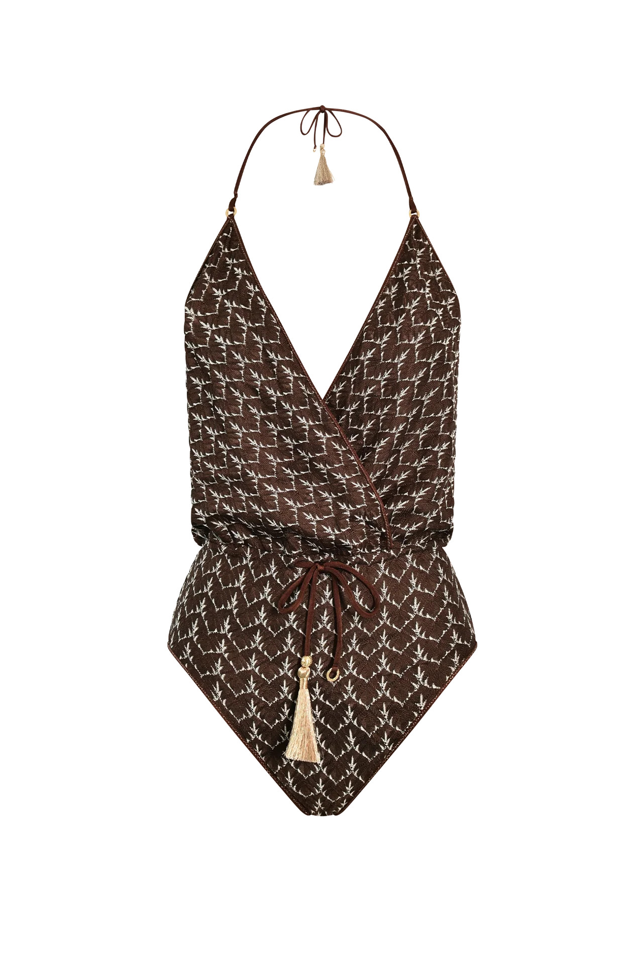 HANNE BLOCH - Brown Gold Knit V-Swimsuit | HANNE BLOCH