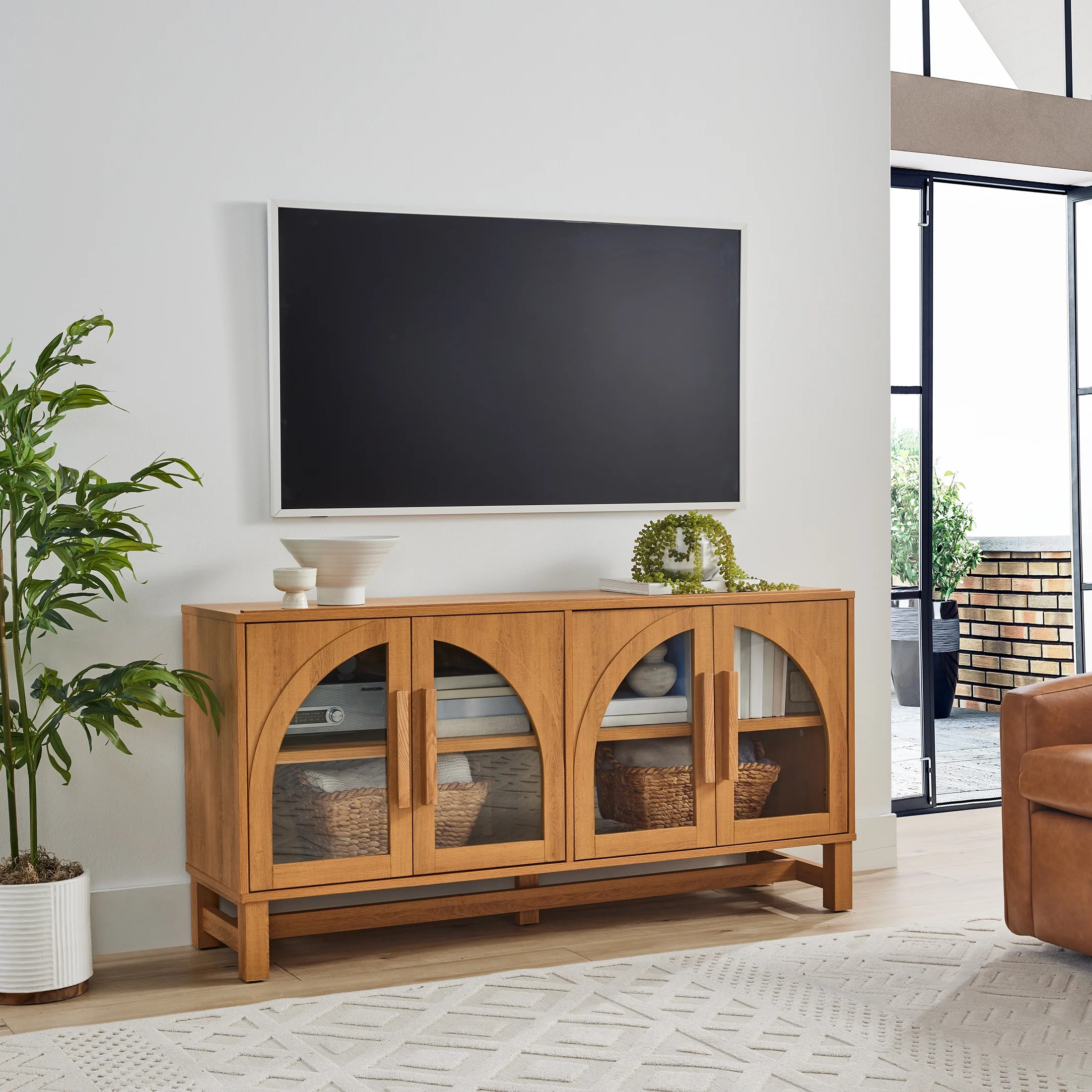 Better Homes & Gardens Juliet Arch TV Stand for TVs up to 65", Light Honey Finish | Walmart (US)