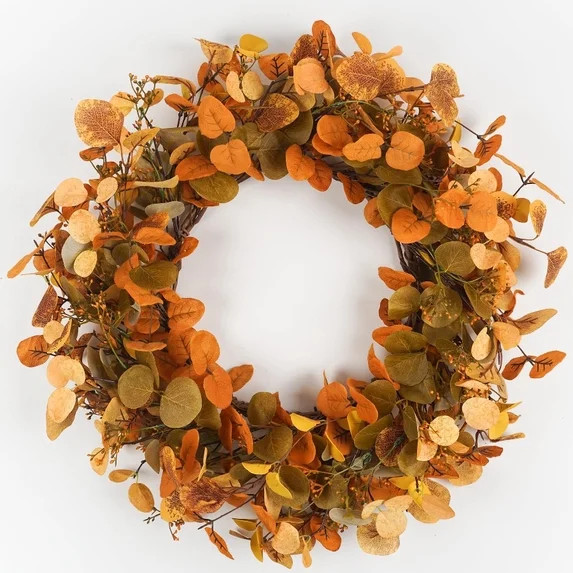 22 Inch Handmade Fall Eucalyptus Wreath, Autumn Floral Leaf Wreath, Rustic Farmhouse Seasonal Wre... | Walmart (US)