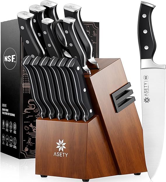 ASETY Knife Set, 15 PCS Kitchen Knife Set with Built-in Knife Sharpener Block, German Stainless S... | Amazon (US)