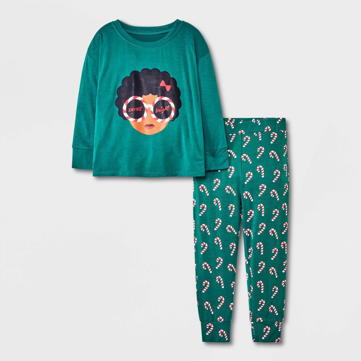 Elle Olivia Toddler Girls' 2pc Candy Cane Pajama Set - Green | Target