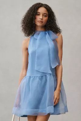 BHLDN Sophia High-Neck Bow-Tie Organza Mini Dress | Anthropologie (US)