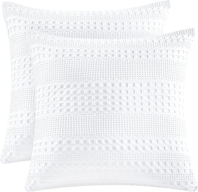 PHF 100% Cotton Waffle Weave Euro Shams 26" x 26", 2 Pack Elegant Home Decorative Euro Throw Pill... | Amazon (US)