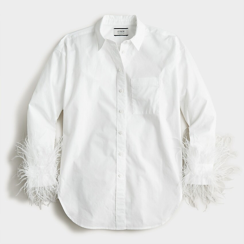 Faux-feather-trim cotton poplin button-up shirt with collar | J. Crew US
