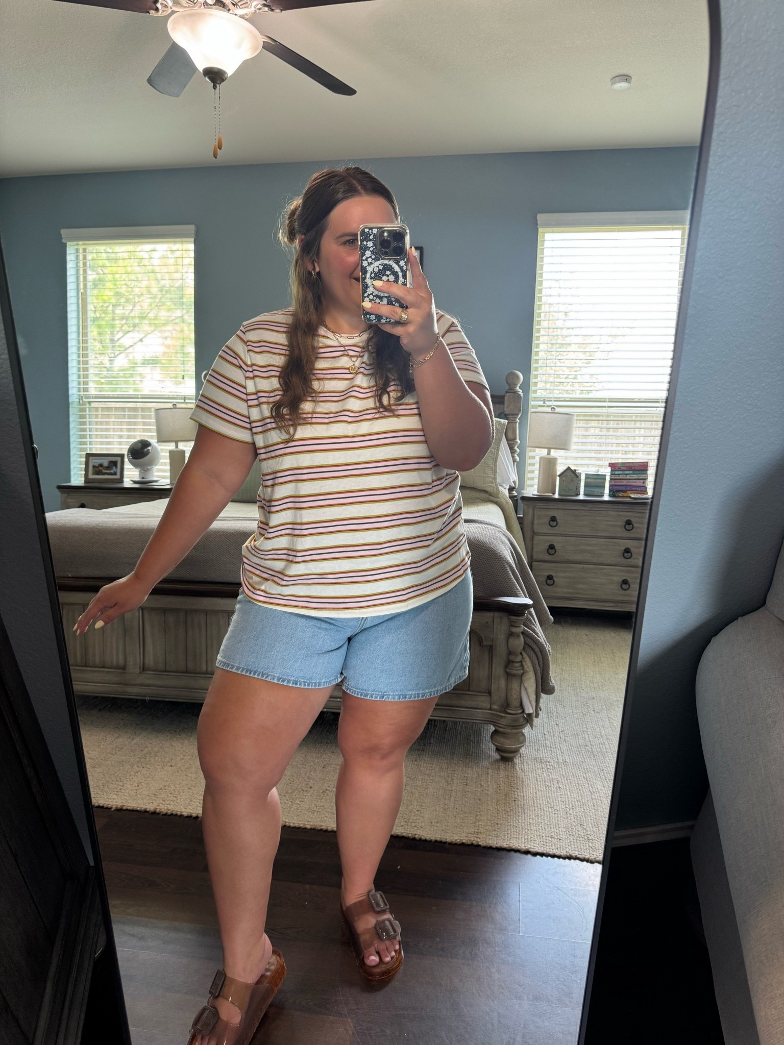 Wearing an xl in this old navy top and an 18 in these shorts (I sized up one).  I’m 5’1 and a size 16. Love this casual outfit and how this tshirt is a good fall transition piece!

#LTKootd #LTKMidsize #LTKPlusSize