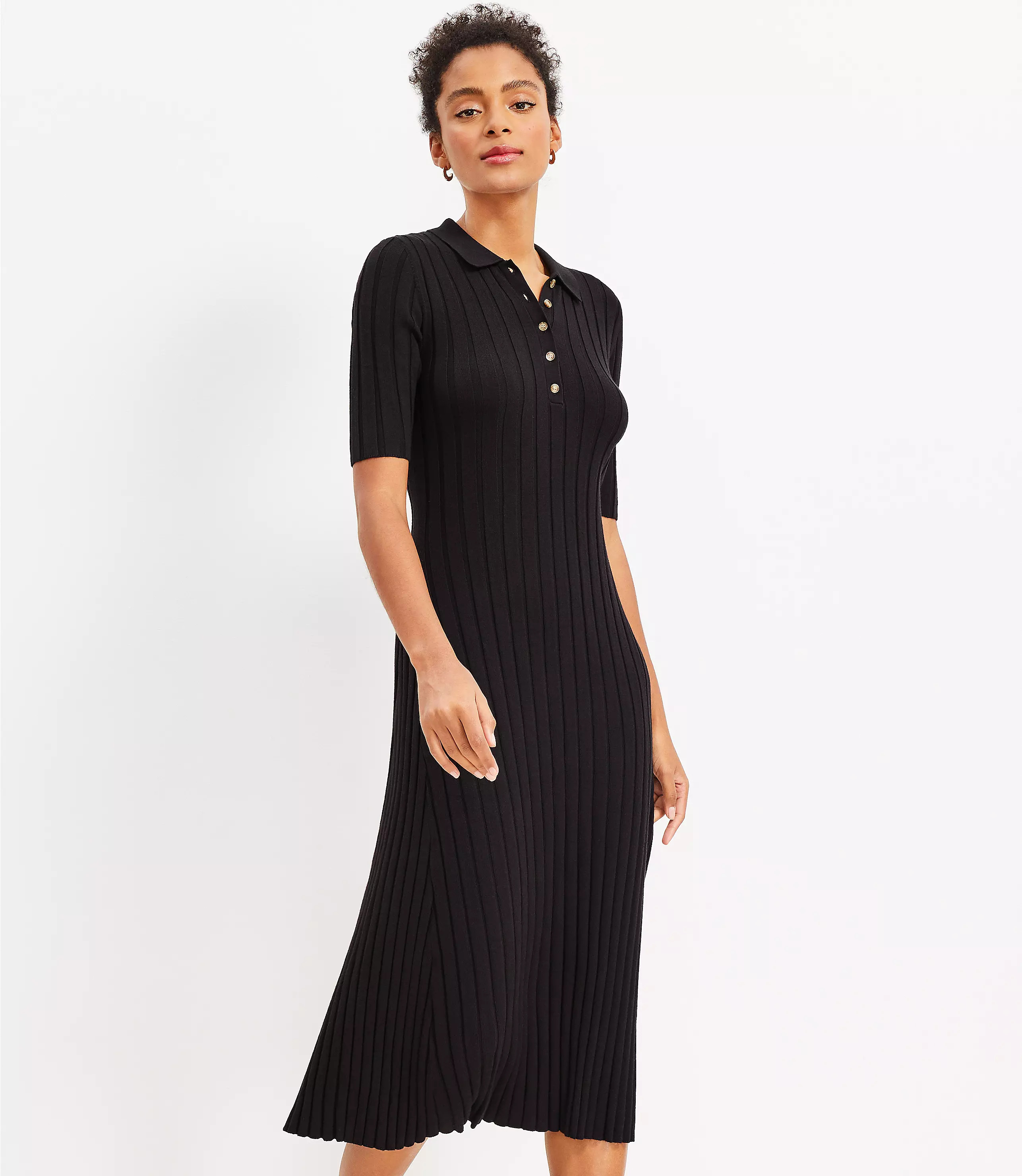 Ribbed Midi Polo Dress | LOFT