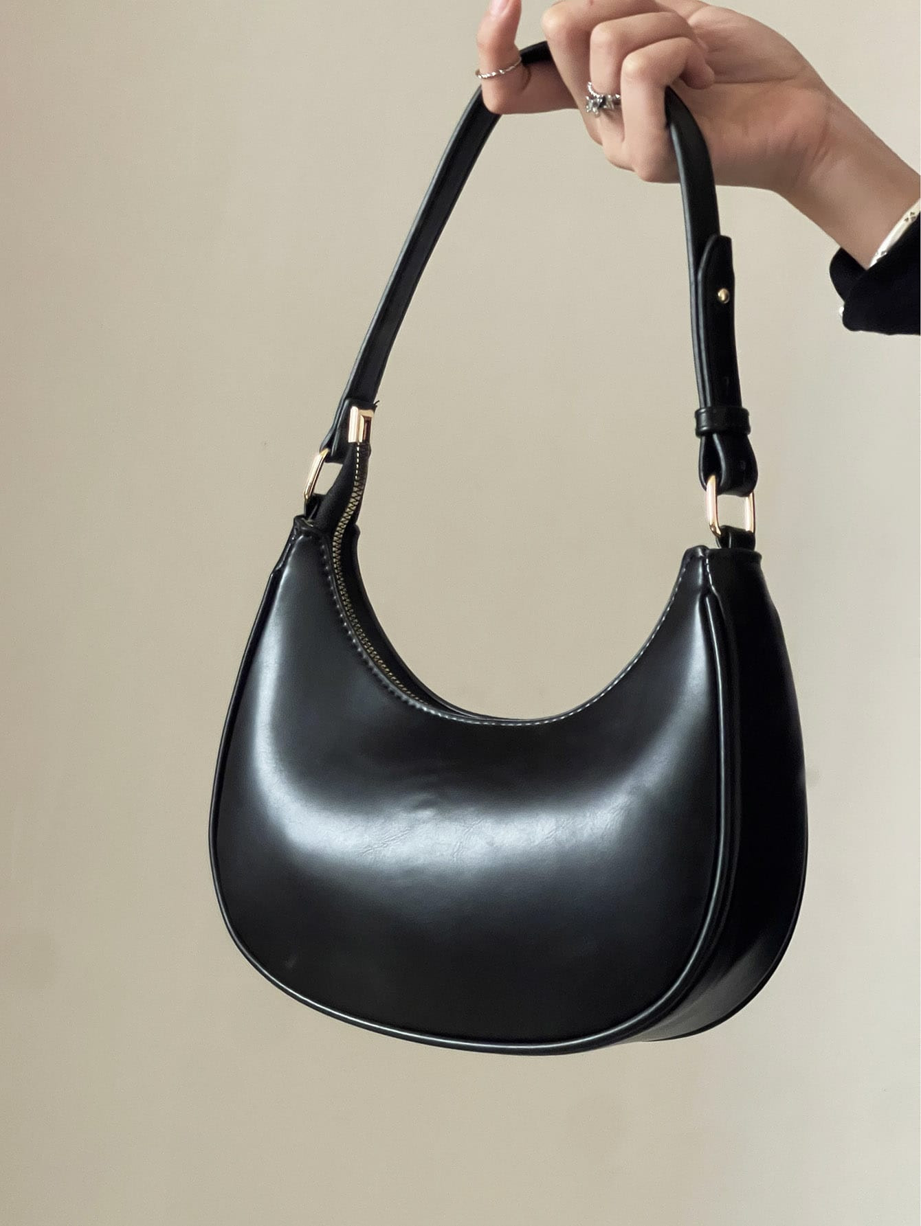 Minimalist Hobo Bag Women's Shoulder Bag, Simple All-match Underarm Bag, Solid Color Baguette Bag... | SHEIN