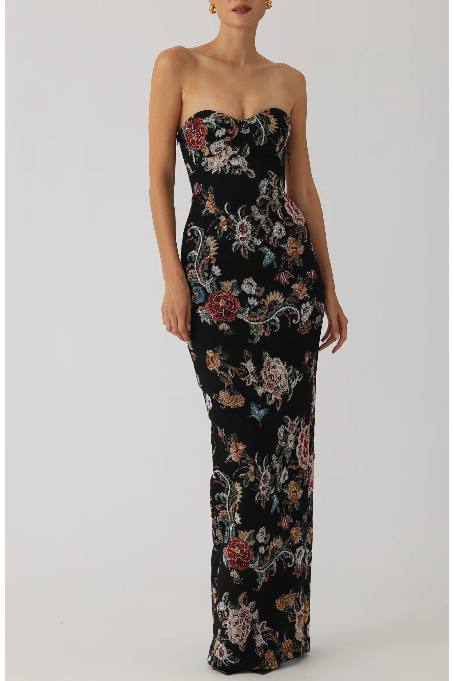 SAU LEE Maren Strapless Floral Jacquard Cotton Blend Column Gown (Women) | Nordstrom | Nordstrom