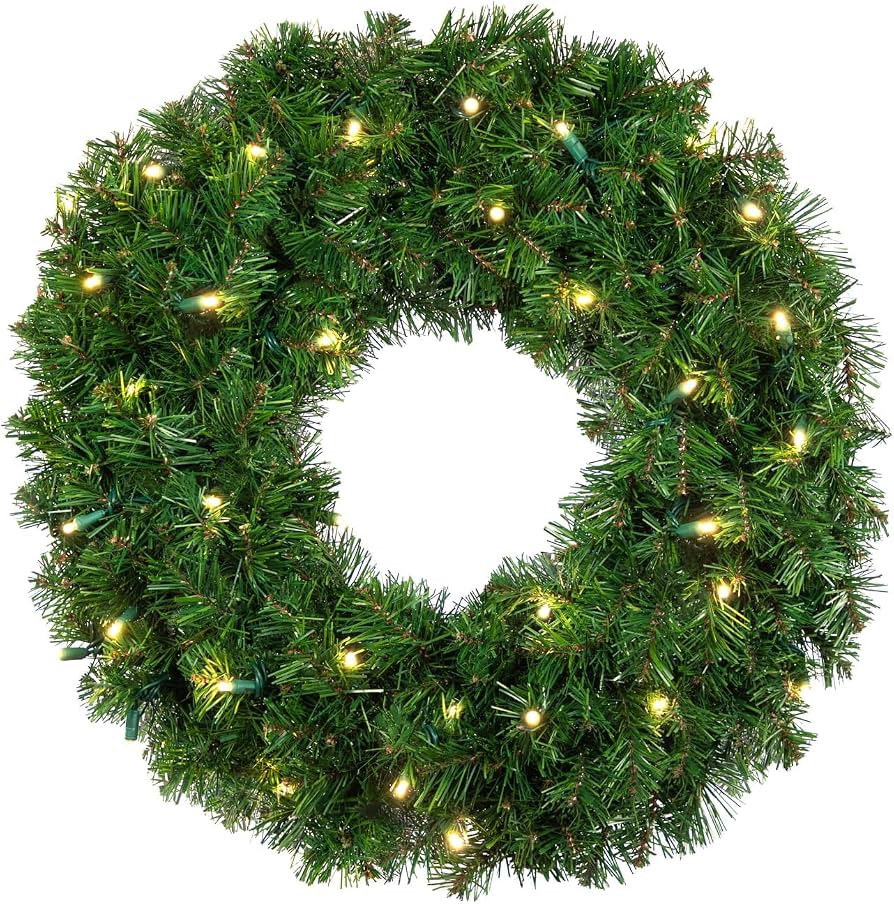 Pro Christmas™ Deluxe Oregon Fir Wreath – 24” Lighted Front Door Christmas Wreath – Outdo... | Amazon (US)