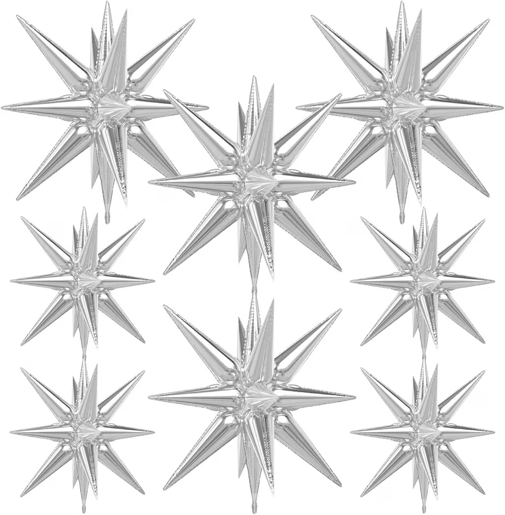 Silver Star Balloons,8Pcs Foil Balloons Explosion Star Balloon One-Piece 14-Pointed Spike Cone My... | Amazon (US)
