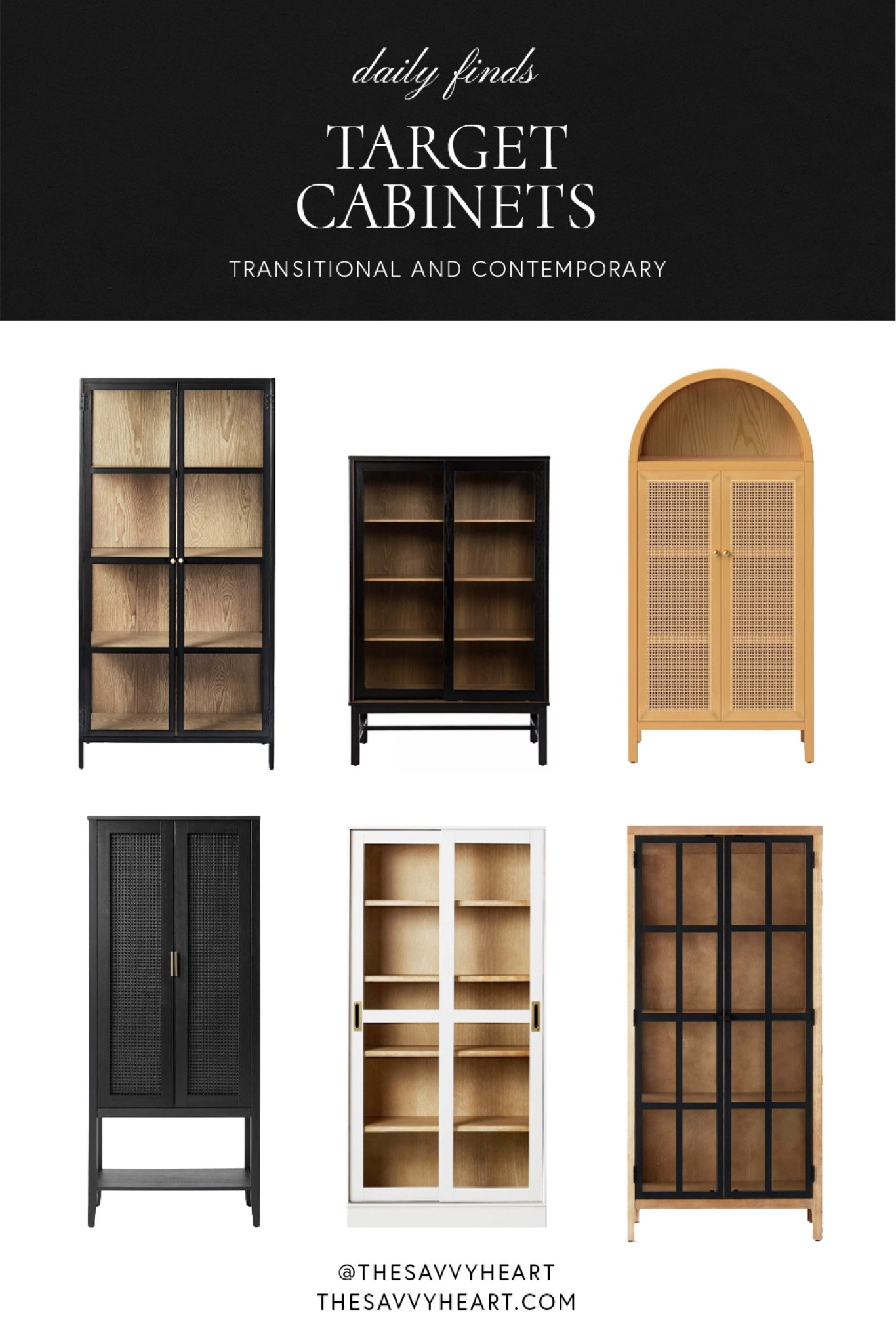 Round up of wood, black, white cabinets with doors from target. Target finds, glass cabinets, bookcase, contemporary, transitional, modern.