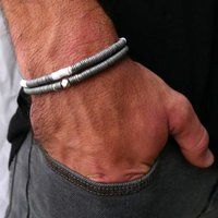 Mens Hamatite Gems & Stainless Steel Bracelet Set, Men's Beaded Bracelet, Jewelry, Gifts For Husband | Etsy (US)