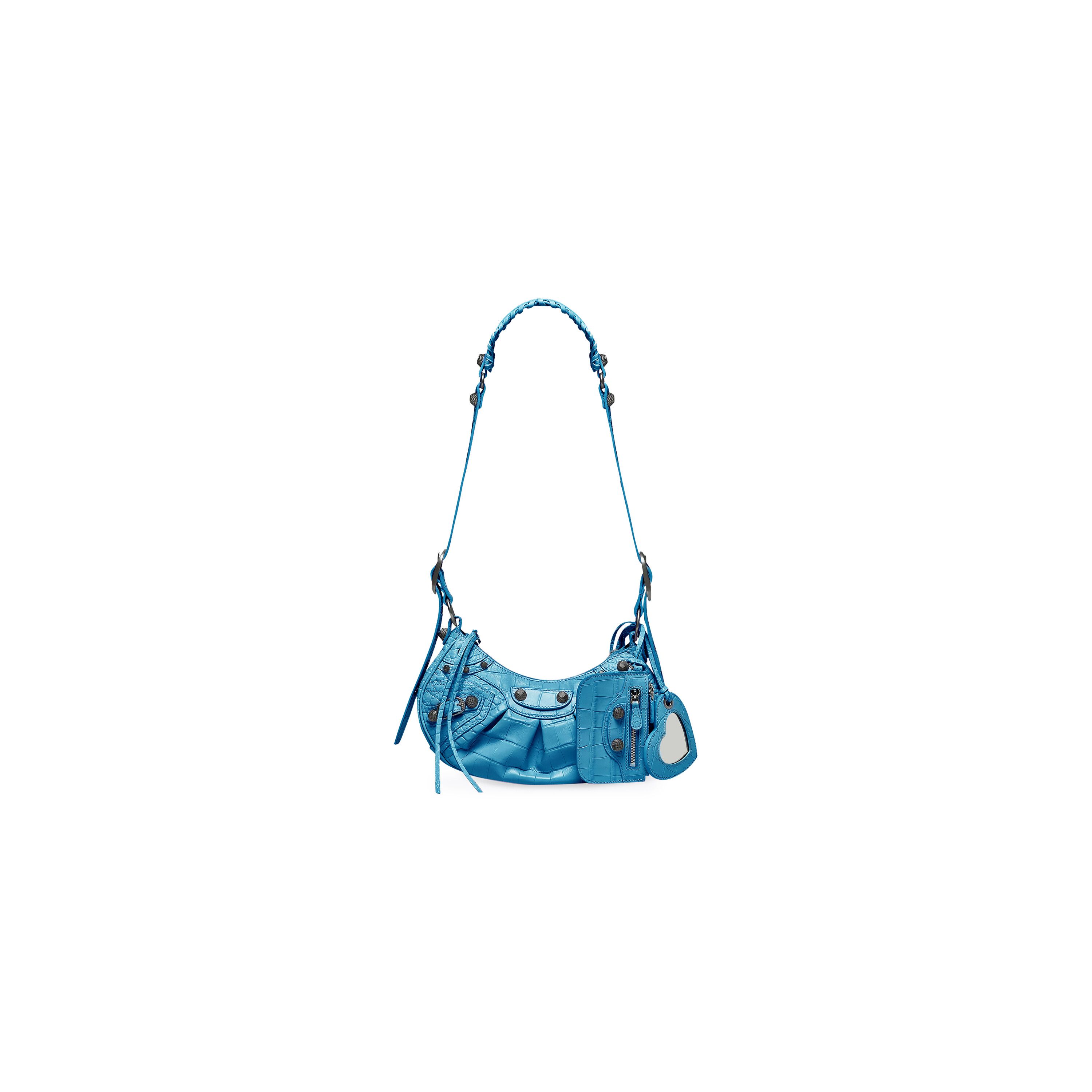 Balenciaga Le Cagole XS Shoulder Bag Crocodile Embossed Blue - Women's -Calfskin | Balenciaga