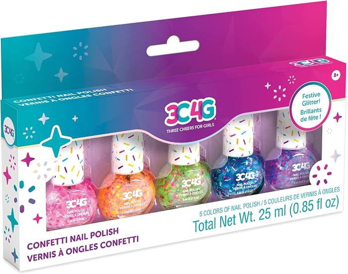 Confetti Nail Polish Set for Girls & Teens - 5 Fun, Non-Toxic Colors with Sparkling Confetti, Saf... | Amazon (US)