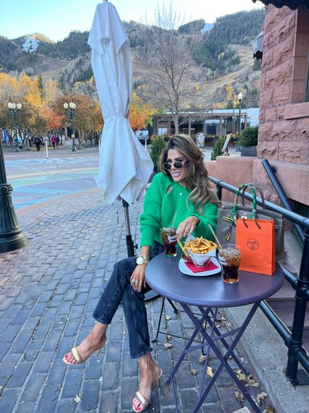 Wearing a size small in the sweater and size 25 in jeans. 

Fall fashion, dinner outfit, green sweater, fall outfits with heels, cargo pant outfit, green fall sweater, cutout sweater, gold Celine sunglasses, fall lookbook, black cargo pants, Aspen fashion, Hermes, black denim, cargo pants, Celine, Emily Ann Gemma 

#LTKstyletip