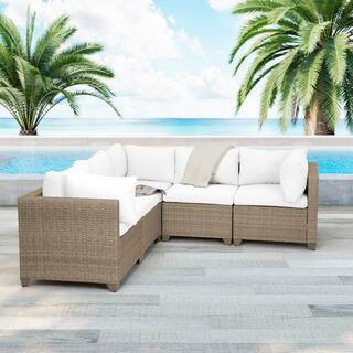 Maui 5-Piece Wicker Patio Conversation Set with Linen White Cushions | The Home Depot