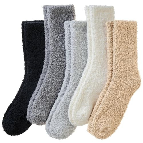 SeeyAN Womens Fuzzy Socks Fluffy Warm Slipper Winter Comfy Thermal Cozy Plush Sleep Home Cabin Socks (Khaki/Grey/White/Black/Dark Grey) | Amazon (US)