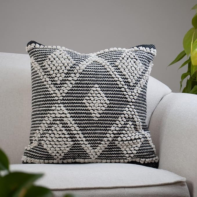 CHARDIN HOME Boho Pillow | Ivory & Black Filled Throw Pillow 18x18 Inches | Soft Warm Cotton Wove... | Amazon (US)