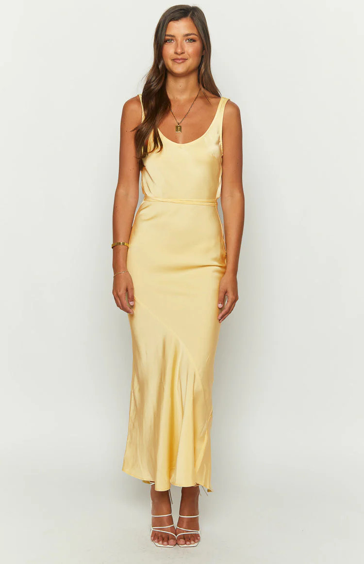 Carnation Yellow Satin Maxi Dress | Beginning Boutique (US)