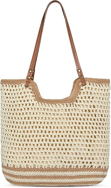 Pleneal Crochet Beach Bag, Summer Woven Tote Bag with Lining, Soft Purse Shoulder Bags for Vacati... | Amazon (US)