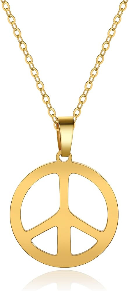 Hanreshe Peace Sign Necklace Pendant 1960s 1970s 14K Gold Plated Peace Sign Necklace Hippie Party... | Amazon (US)