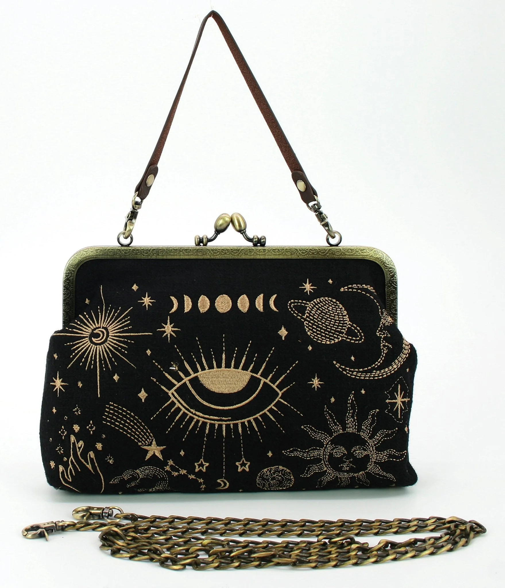 Black & Gold Celestial Handbag | Unique Vintage - North America
