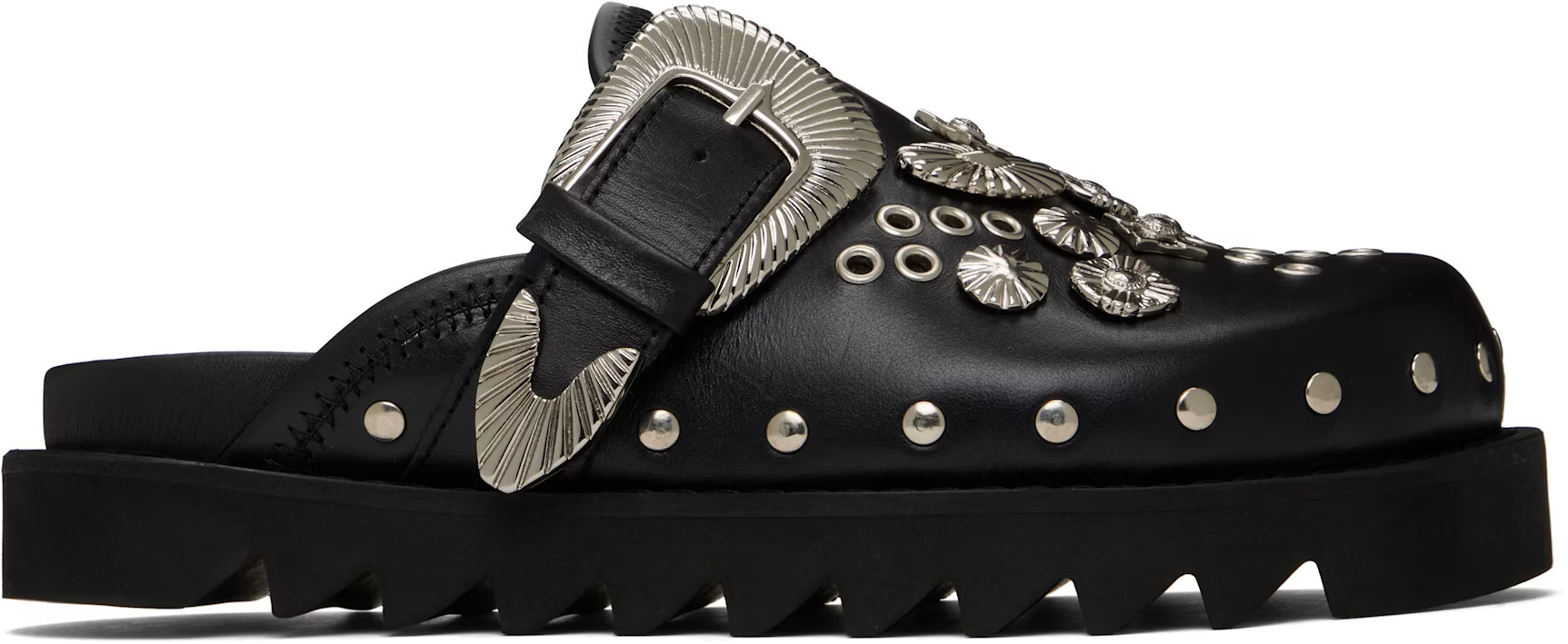 Toga Pulla - Black Eyelet Metal Sabot Slip-on Loafers | SSENSE