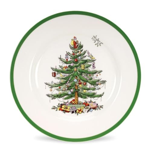 Spode Christmas Tree 10.5" Dinner Plate - Festive Holiday Stoneware Plate with Christmas Tree Design, Green Bordered Edges, Microwave, Dishwasher, Freezer, Oven Safe - Collectible Holiday Tableware | Amazon (US)