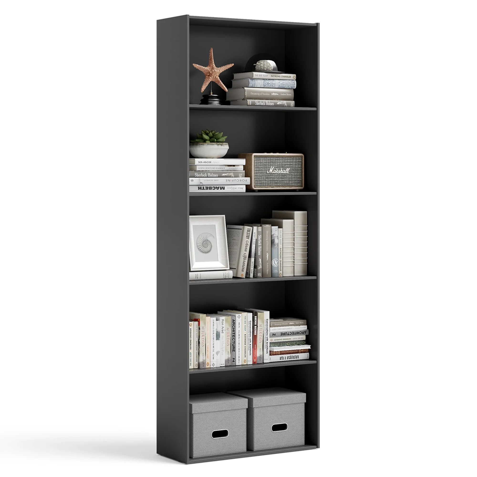 Costway 5-Shelf Storage Bookcase Modern Multi-Functional Display Cabinet Furniture Black | Walmart (US)