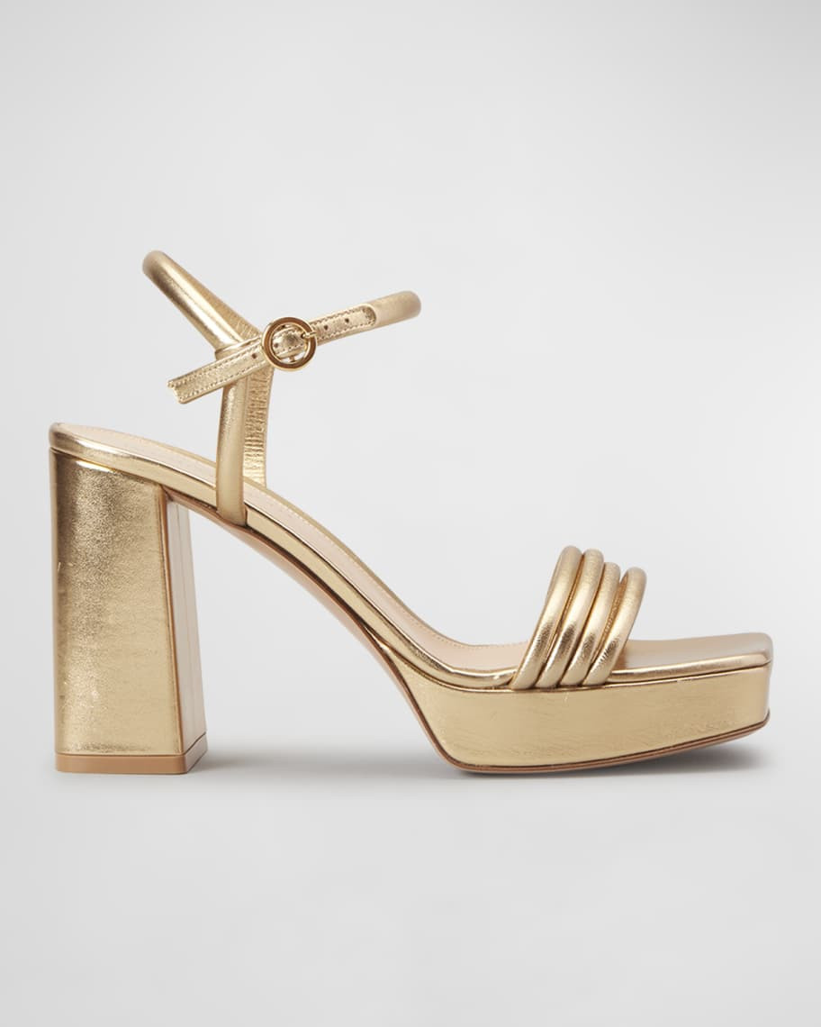 Gianvito Rossi Lena Metallic Ankle-Strap Platform Sandals | Neiman Marcus