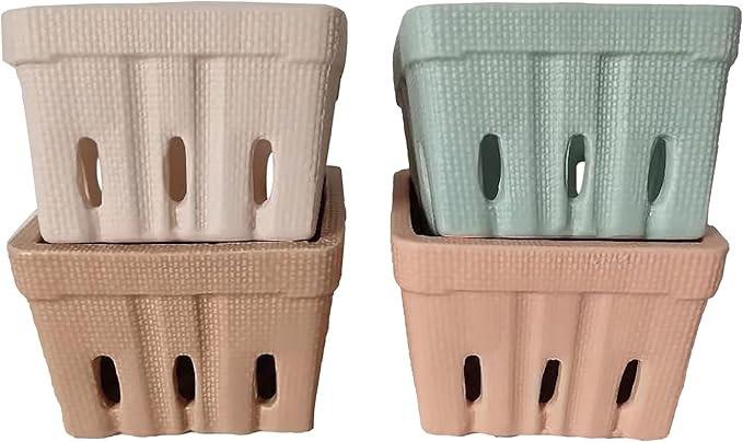 First of a Kind Stoneware Berry Baskets - Set of 4 Berry Containers Bowl - Multicolor - 4.25 Inch... | Amazon (US)