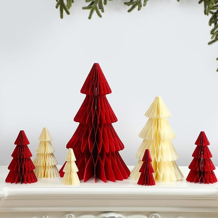 7 Pcs Neutral Christmas Tree Honeycomb Centerpiece Minimalist 3D Paper Trees Centerpiece Modern C... | Amazon (US)