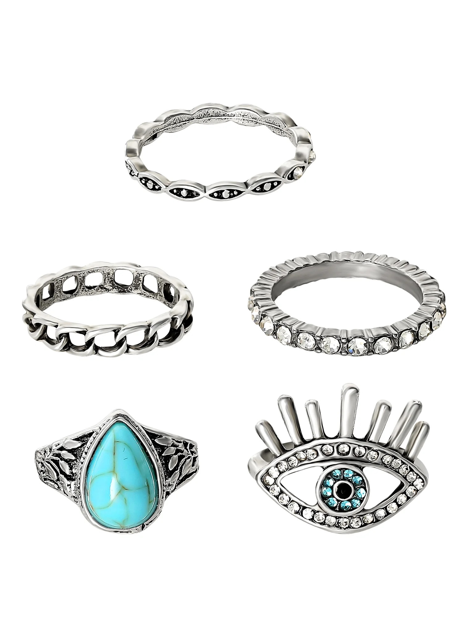 Jessica Simpson Fashion Metal Faux Turquoise Stone Ring Jewelry Set, Set of 5 | Walmart (US)
