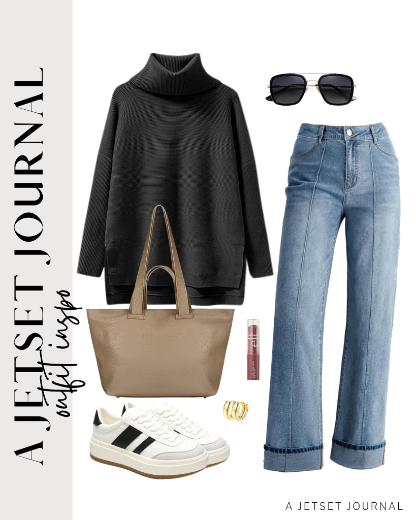 Elevate your style with this cozy oversized turtleneck sweater, beautifully complemented by wide-leg cuffed jeans. The Italian calf leather tote is perfect for your essentials, while Project Cloud platform sneakers effortlessly tie the outfit together! 

 #LTKSeasonal #LTKSaleAlert