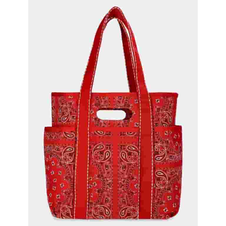 Women's Americana Cut Out Tote Bag, Red Bandana Print Shoulder, Large Capacity Durable Handbag fo... | Walmart (US)