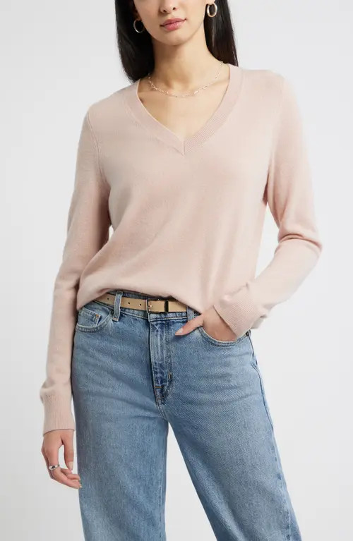 Nordstrom V-Neck Cashmere Sweater in Pink Adobe at Nordstrom, Size X-Small | Nordstrom