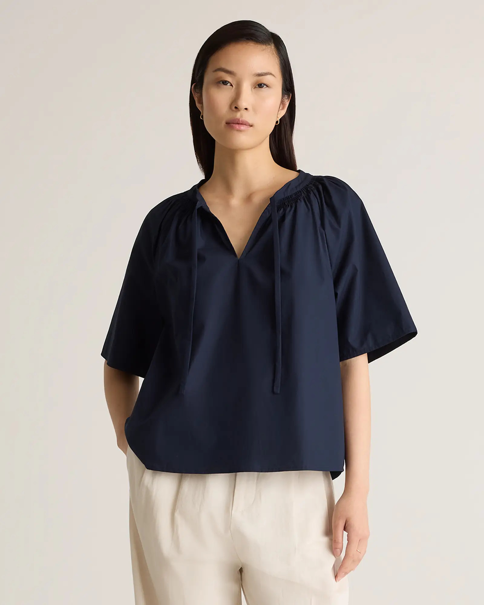 100% Organic Cotton Poplin Split Neck Top | Quince