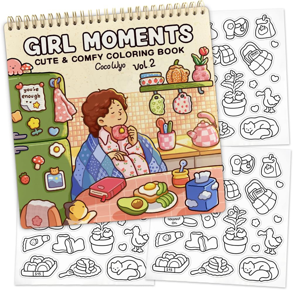 Girl Moments Vol. 2 - Coloring Book (Spiral Bound) & Sticker Set for Adults & Teens | Amazon (US)