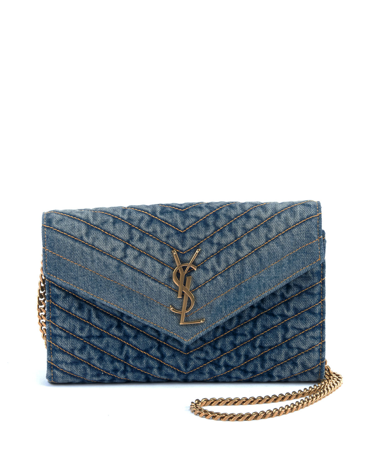 Monogram YSL Medium Denim Wallet on Chain | Bergdorf Goodman