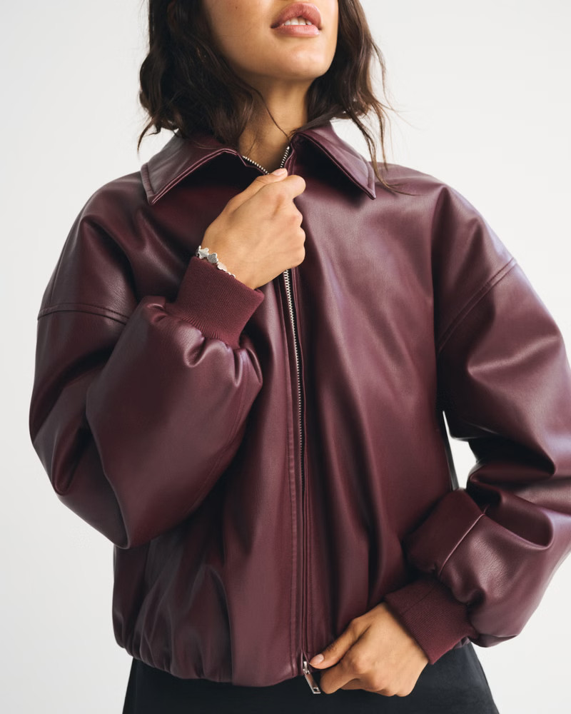 Vegan Leather Bubble Hem Coat | Abercrombie & Fitch (US)