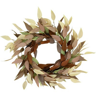 Northlight Autumn Harvest Neutral Fall Foliage Leaf Wreath, 22-Inch, Unlit | Target