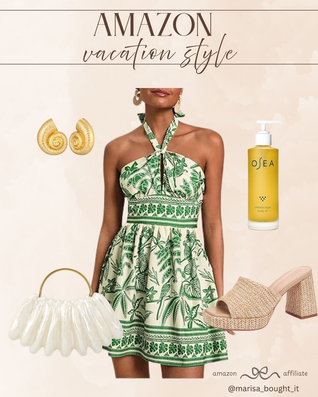 Amazon Vacation Style

Vacation mode: activated! 🌴
This green tropical halter dress is a total dream for your next getaway. I love pairing it with these woven platforms and a shell-inspired clutch for the ultimate resort feel. Don’t forget the body oil for that perfect summer glow! ☀️🐚

#vacationstyle #resortwear #amazonfinds #summerfashion #holidayootd #amazonvacation #beachvibes #getawaylook

#LTKootd #LTKTravel #LTKSeasonal
