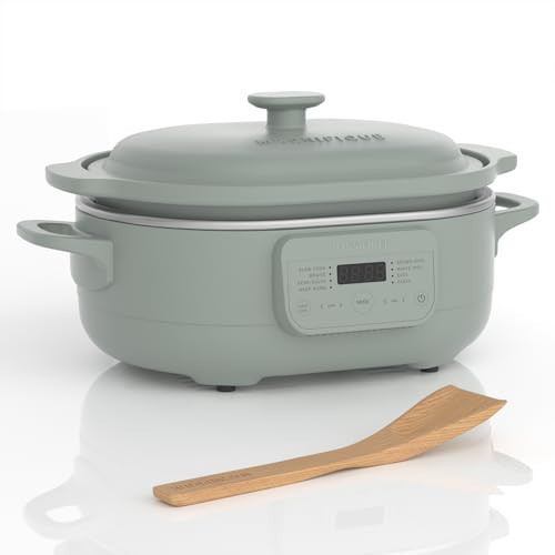 MAGNIFIQUE 4 Quart Programmable Casserole Slow Cooker, 8-in-1 Multi Cooker with Removable Non-Toxic Stoneware Crock, Claypot Slow Cooker, Rice-cooking, Nonstick, Oven Safe Pot to 450°F, Olive | Amazon (US)