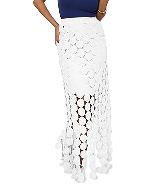 Cicy Bell Womens Hollow Out Maxi Skirts Summer High Waisted Boho Fringe Hem Long Skirt | Amazon (US)