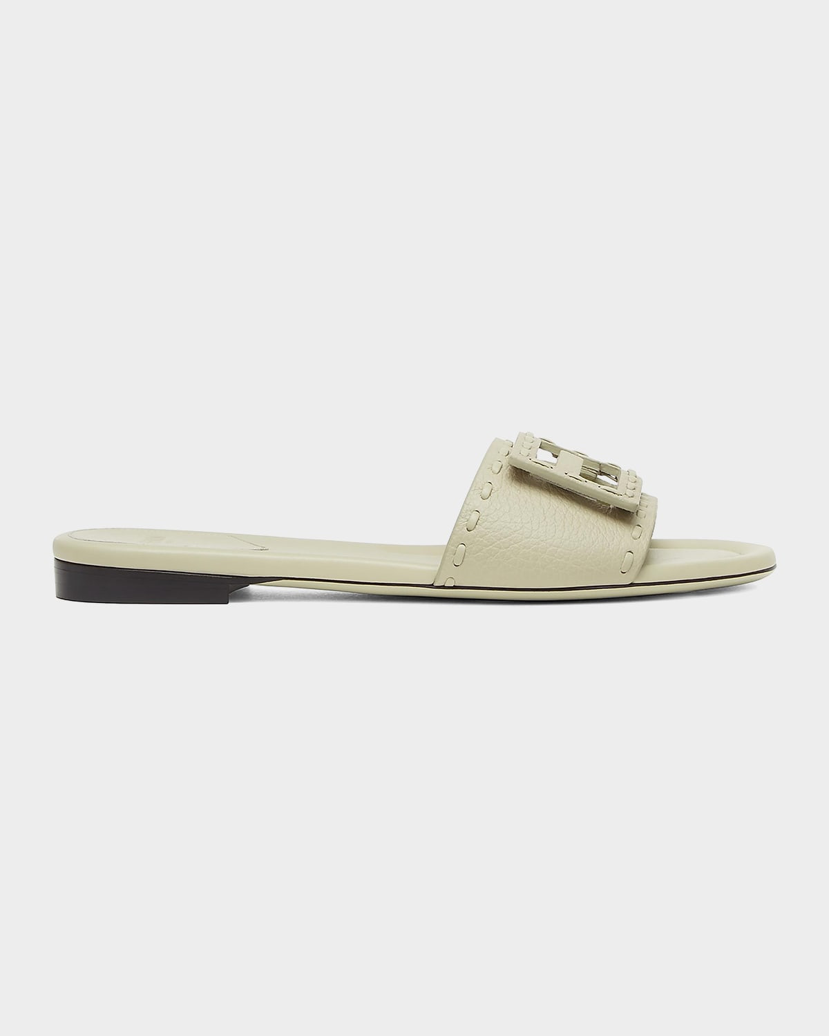 Baguette FF Leather Buckle Flat Slide Sandals | Neiman Marcus