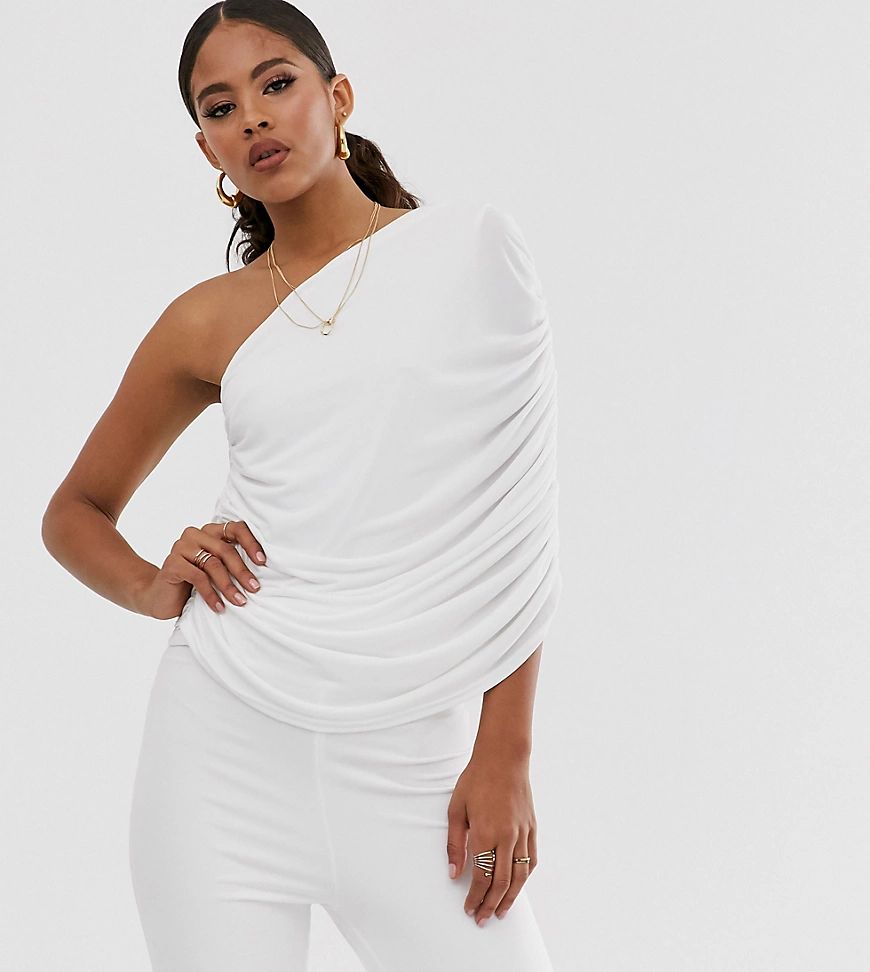 John Zack Tall one shoulder ruched jumpsuit in white | ASOS (Global)