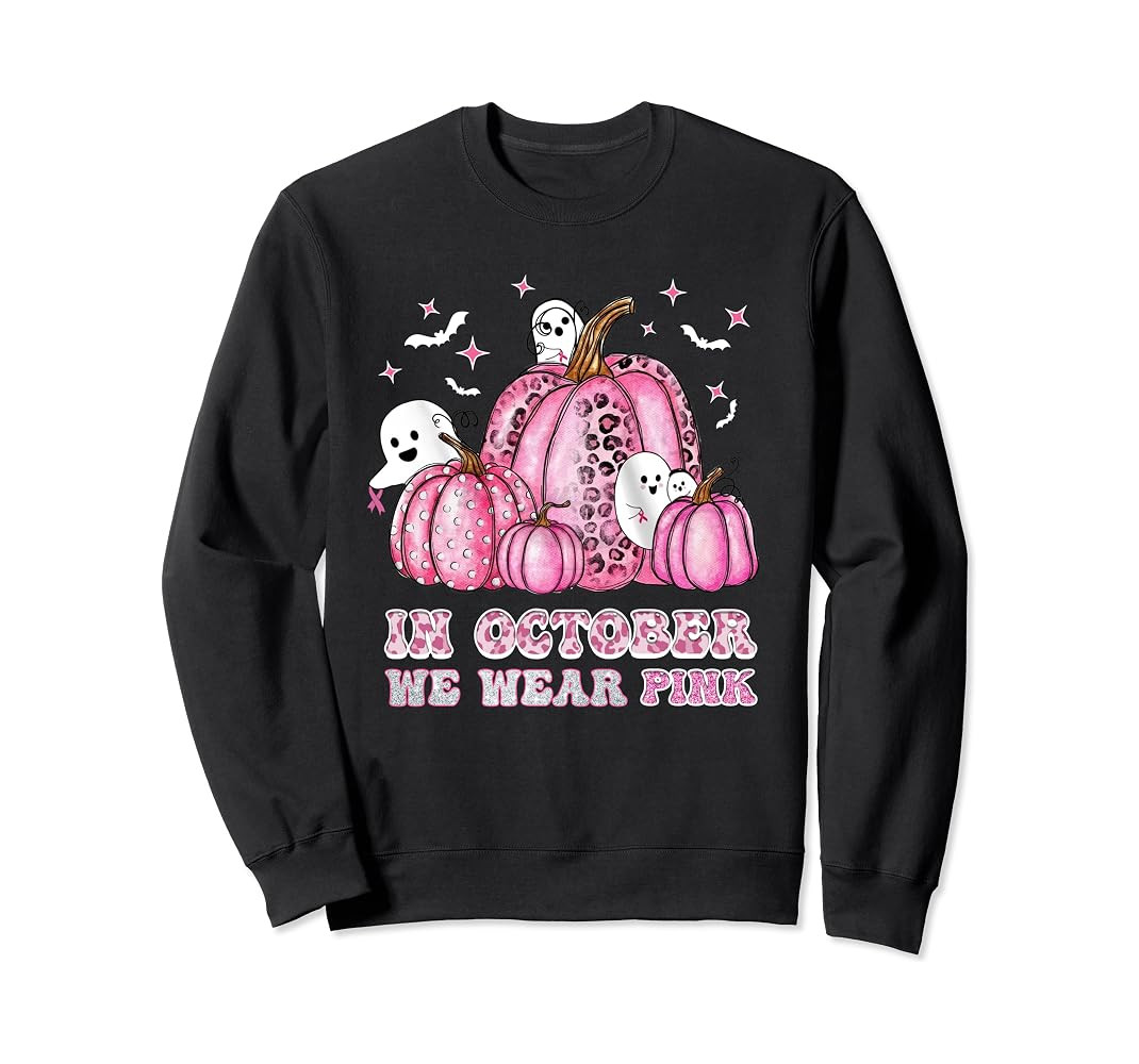 Breast Cancer In October We Wear Pink Cute Ghost Halloween Sweatshirt | Amazon (US)